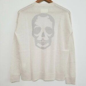 NWT Zadig & Voltaire Happy M Skull Strass Merino Wool V-Neck Sweater in Neige M